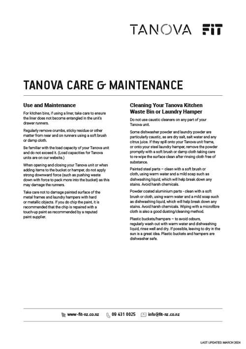 TANOVA Kitchen Bins and Laundry Units- Care and Maintenance