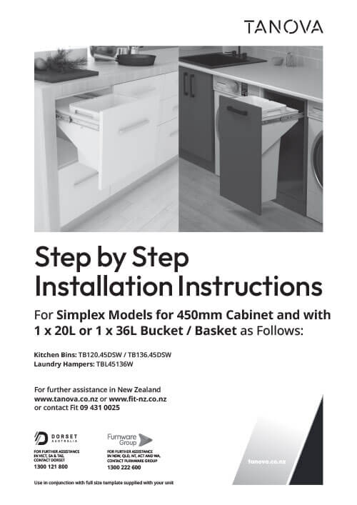 Tanova Simplex Models for 450mm Cabinet with 1x20L or 1x36L Installation Instructions 2026